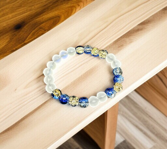 Bracelet Quartz aura mat et perles craquelé