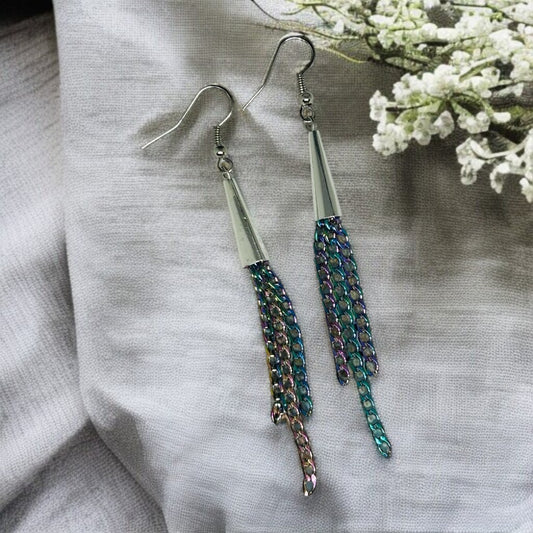 Boucle d'oreille chaine multicolore